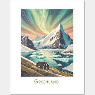 Travel Vintage Retro  Aurora over Greenland Posters and Art